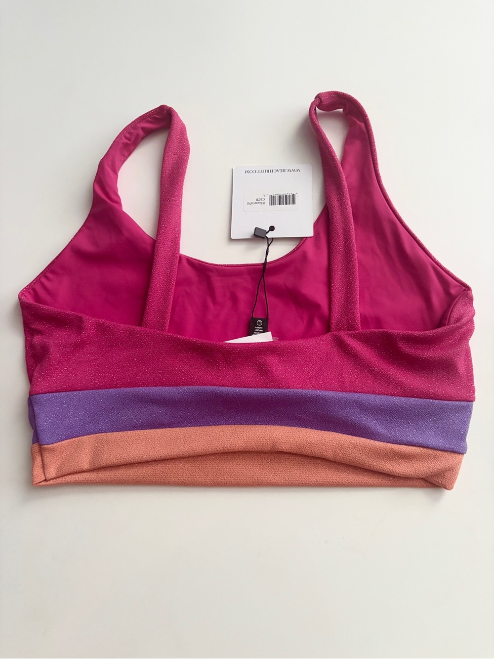 Beach Riot Swim Mackenzie Bralette Bikini Top Pink Color Block Shimmer Nwt Large - Picture 2 of 3